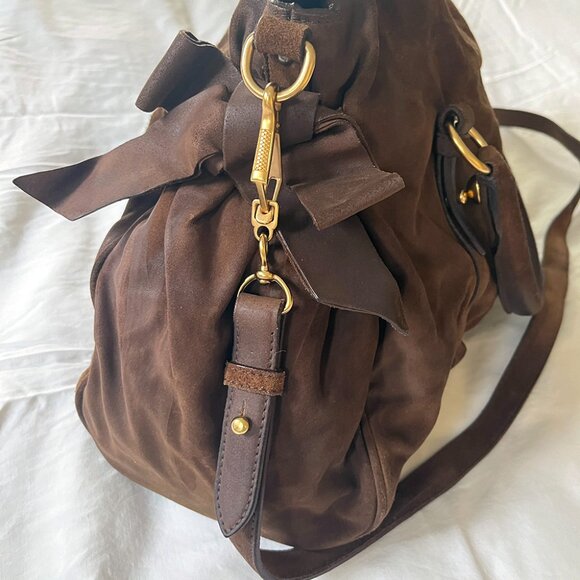 Miu Miu Brown Suede Bow Satchel Bag - Picture 4 of 8